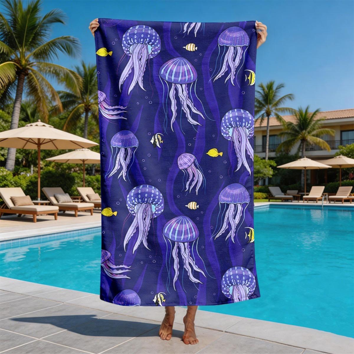 

Watercolor Style Underwater World polyester microfiber beach towel is highly absorbent, suitable for swimming and beach outings W30*H60(CM)