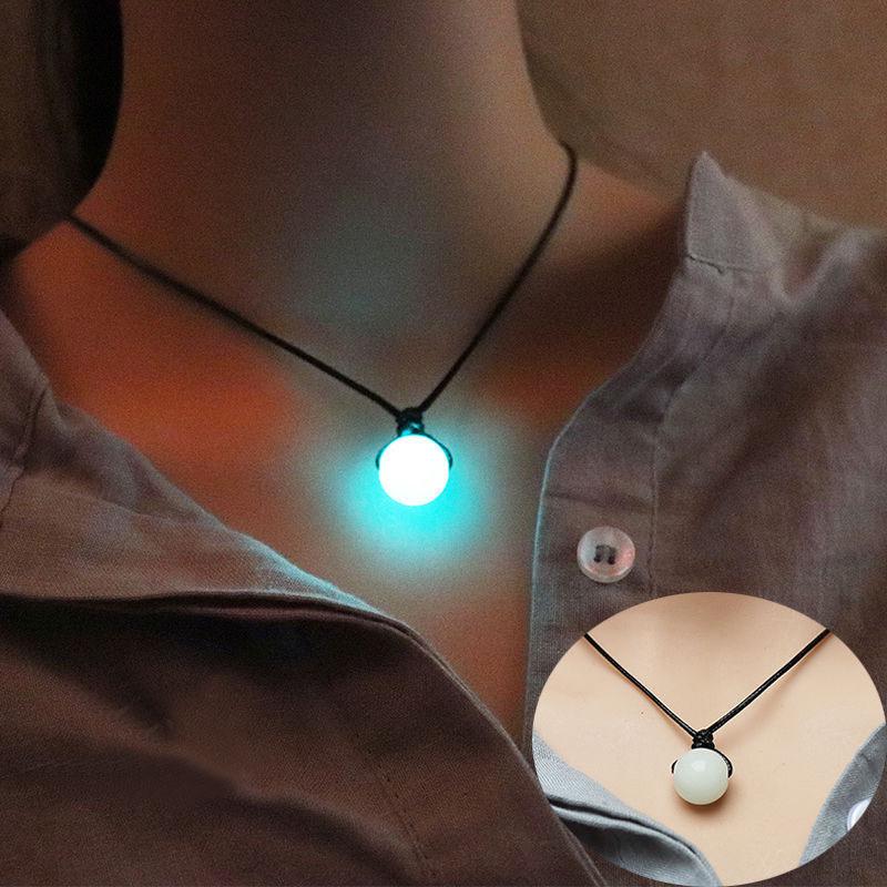 Retro Luminous Pendant & Round Bead Necklace