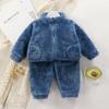 Children's Set Autumn/Winter Boys' and Girls' Plush Warm Clothes Baby Solid Color Fashionable Homewear Zipper Two-Piece Set
