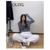 Pure Cotton American Trendy Printed Long-sleeved T-shirt for Girls Versatile Loose Korean Style Autumn Thin Bottoming Shirt Top