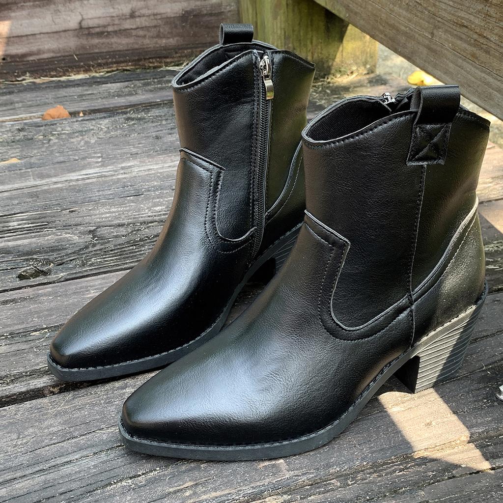 Short boots women's boots autumn and winter popular spot pointed Martin boots thick heel Chelsea boots pu leather boots