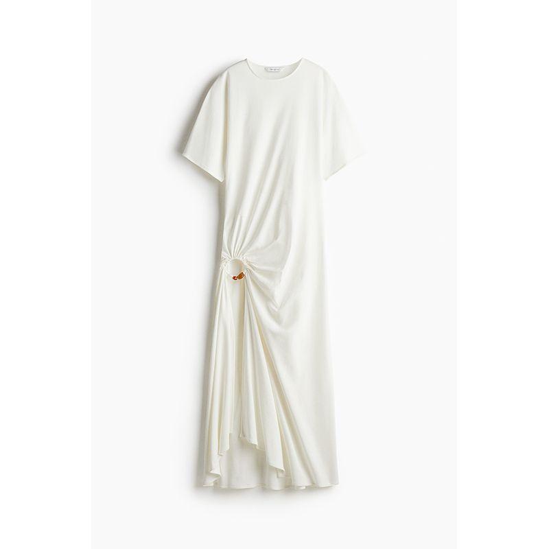 

HM 2025 Summer New Arrival Women s Clothing Front Slit Draped Dress 1295823 White 160/88(S)