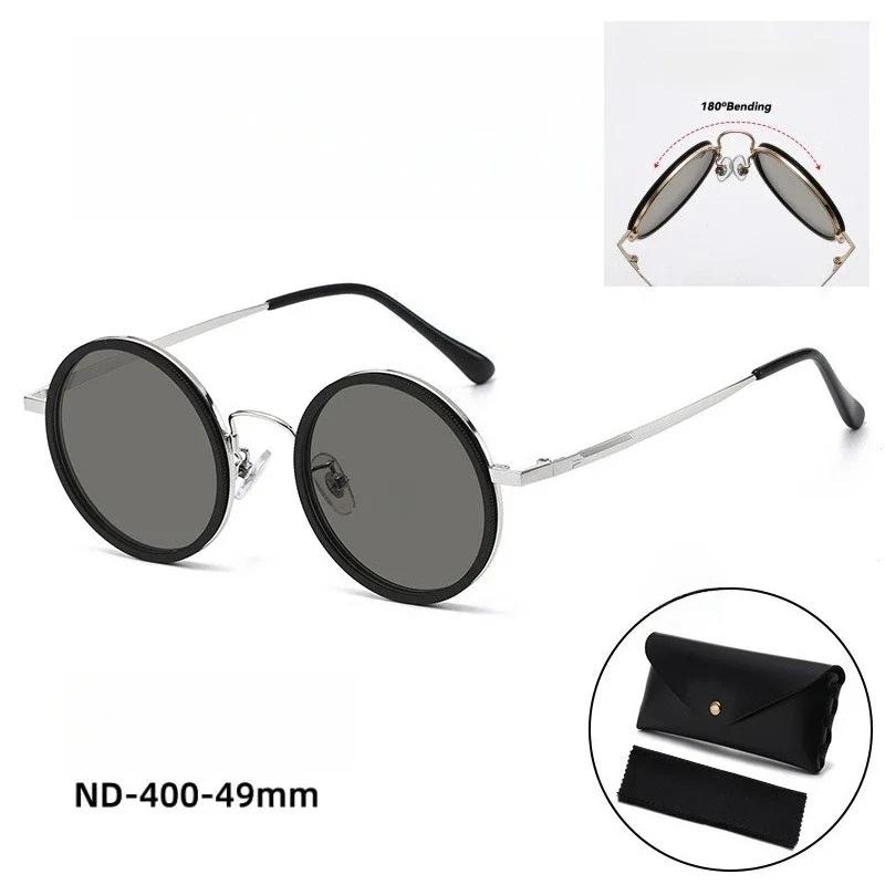 

Foldable ND9 Glasses Manual Adjustable Brightness Polarized Sunglasses High-quality Round Frame Metal UV Resistant Glasses серебряный