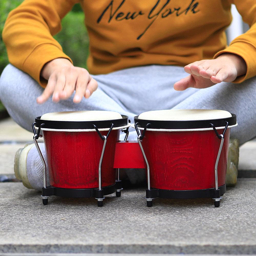 M MBAT Bongo Drum Continuous Bongo Drum Solid Wood African Drum Children's Early Learning Music Toys Percussion Instruments