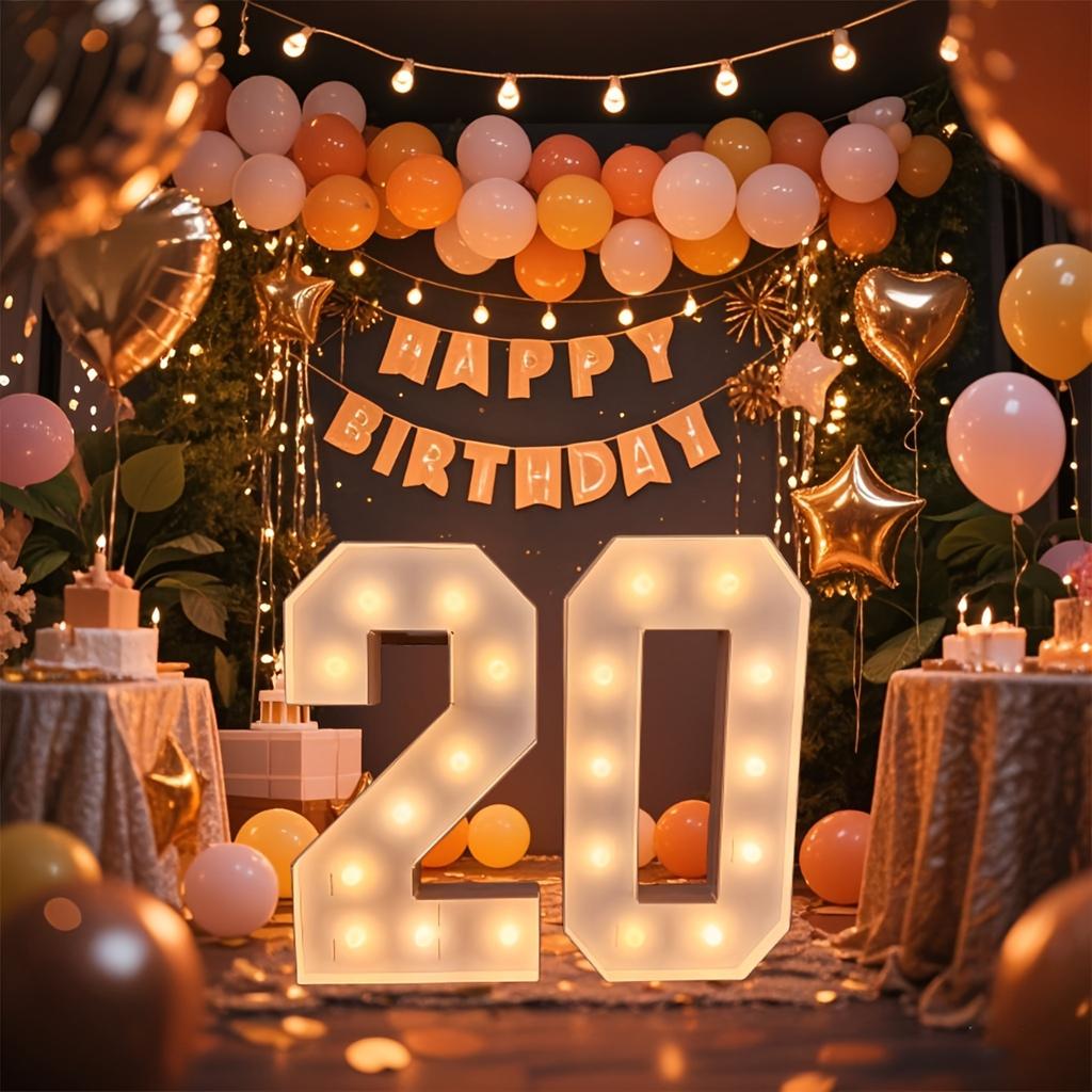 1Pc 91.5CM/36Inch Light Up Digital Marquee Frame Warm Lights KT Board Number 0-9 Plug-in KT Board  Birthday Party Decorative Light Anniversary Decor
