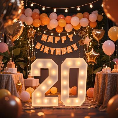 1Pc 91.5CM/36Inch Light Up Digital Marquee Frame Warm Lights KT Board Number 0-9 Plug-in KT Board  Birthday Party Decorative Light Anniversary Decor