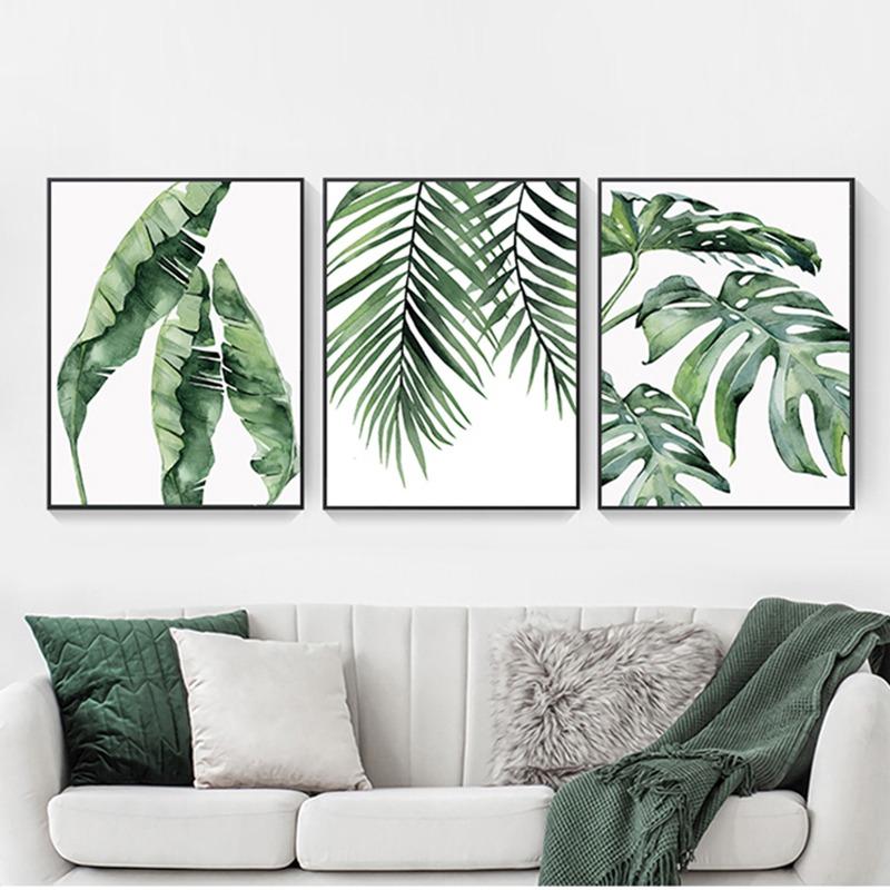 Pflanzenposter im skandinavischen Stil Grüne Blätter Dekoratives Bild Moderne Wandkunst Innenraumgemälde für Wohnzimmer Heimdeko
