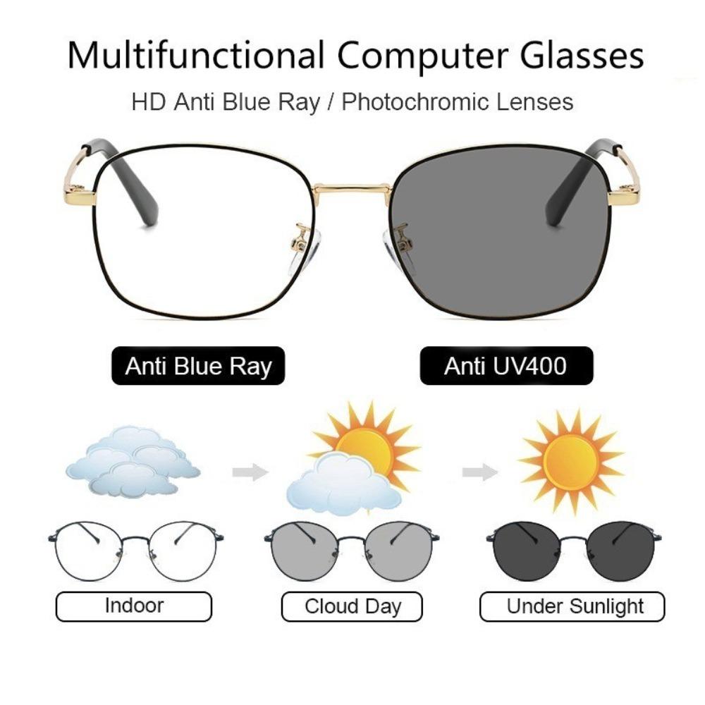 1/2PCS Photochromic Glasses 2 in 1 Anti Blue Light Anti Radiation PC Frame Eyeglasses for Women Unisex