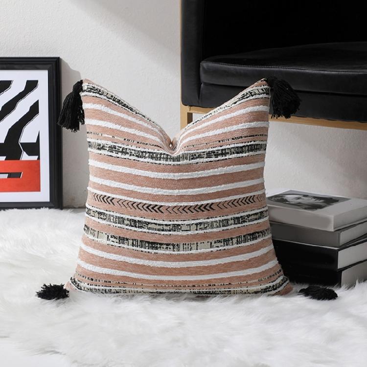 Plushes Chenilles Jacquard Stripeds Tassels Throw Pillow Cover, Bohemians Throw Pillow Cushions Sleeve for Fashionable Space