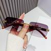 European Frameless Edge Cut Wood Grain Leopard Head Sunglasses: Unisex, Square Frame, Trendy for Driving