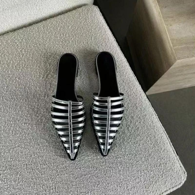 Fashion Designer Women Slippers Pointed Toe Elegant Flats Mules Shoes Fashion New Trend 2025 Summer Designer Dress Party Mujer Zapatos