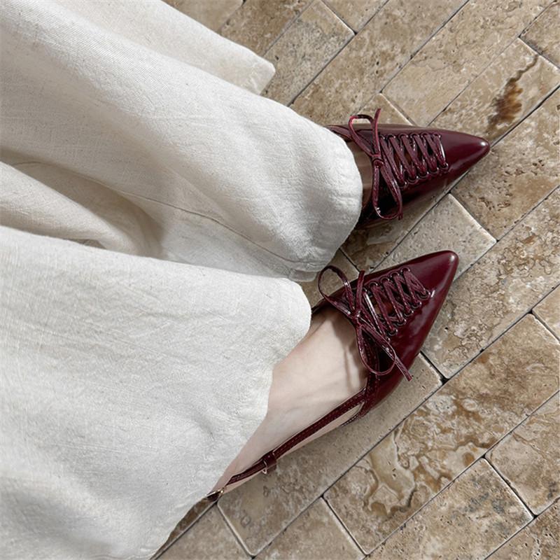 Fashion New Summer Sandals Genuine Leather Pointed Toe Sandals for Women High Heels Fashion Retro Bow Sandals Ladies Shoes Women Black