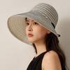 Striped Bow Big Brim Fisherman Hat Women's Summer Outdoor Travel Foldable Sun Hat