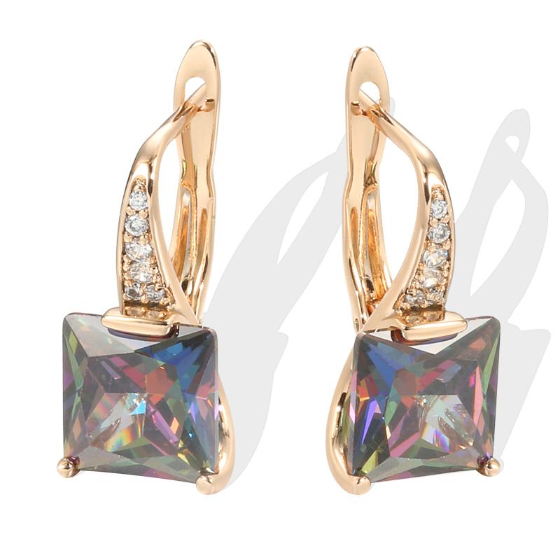 

Square Natural Zircon Dangle Earrings For Women Fashion Rose Gold Color Earrings High Quality Daily Fine Jewelry