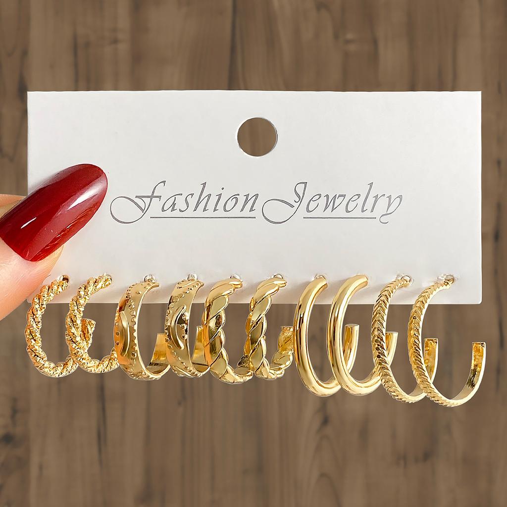 Simple Large Circle Metal Irregular Circle Stud Earrings Set - Creative And Personalized Ear Jewelry - 8-piece Earring Set
