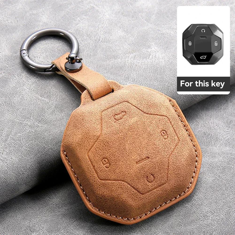 Leather Car Key Case Cover Protective Shell for Chery Jetour To Genesis Traveller T2 X90 X70 X95 DASHING X-1 Plus DTC L9 Kechain