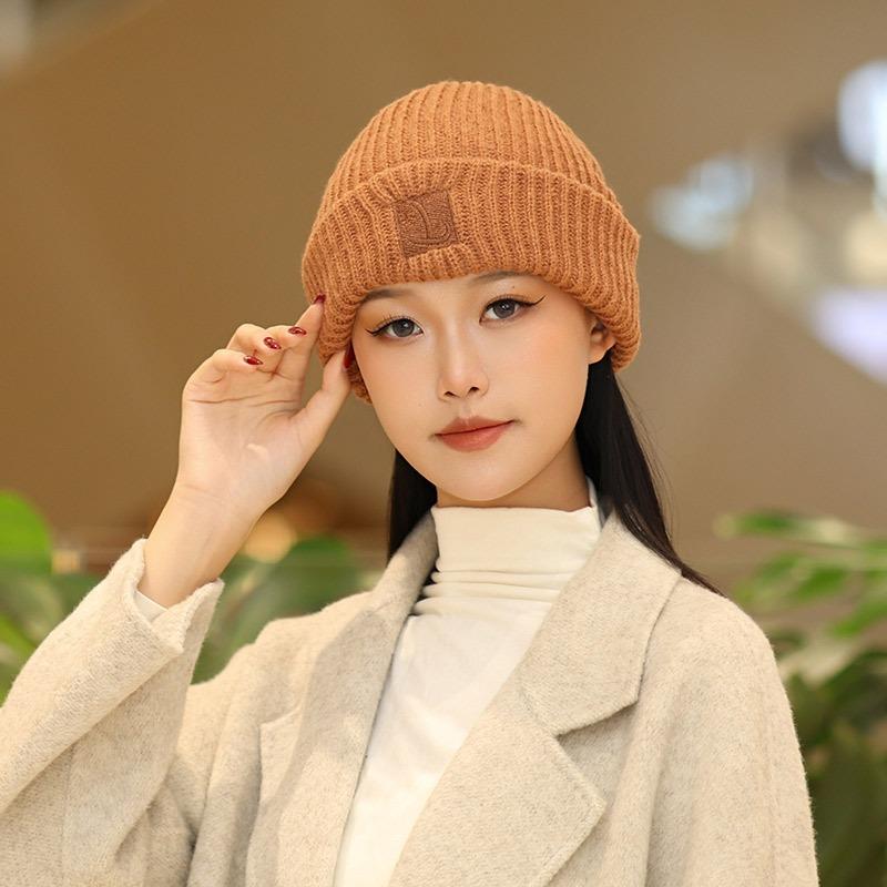 Big head circumference thick wool hat women's autumn and winter loose warm pile cold hat big face small knitted ear hat