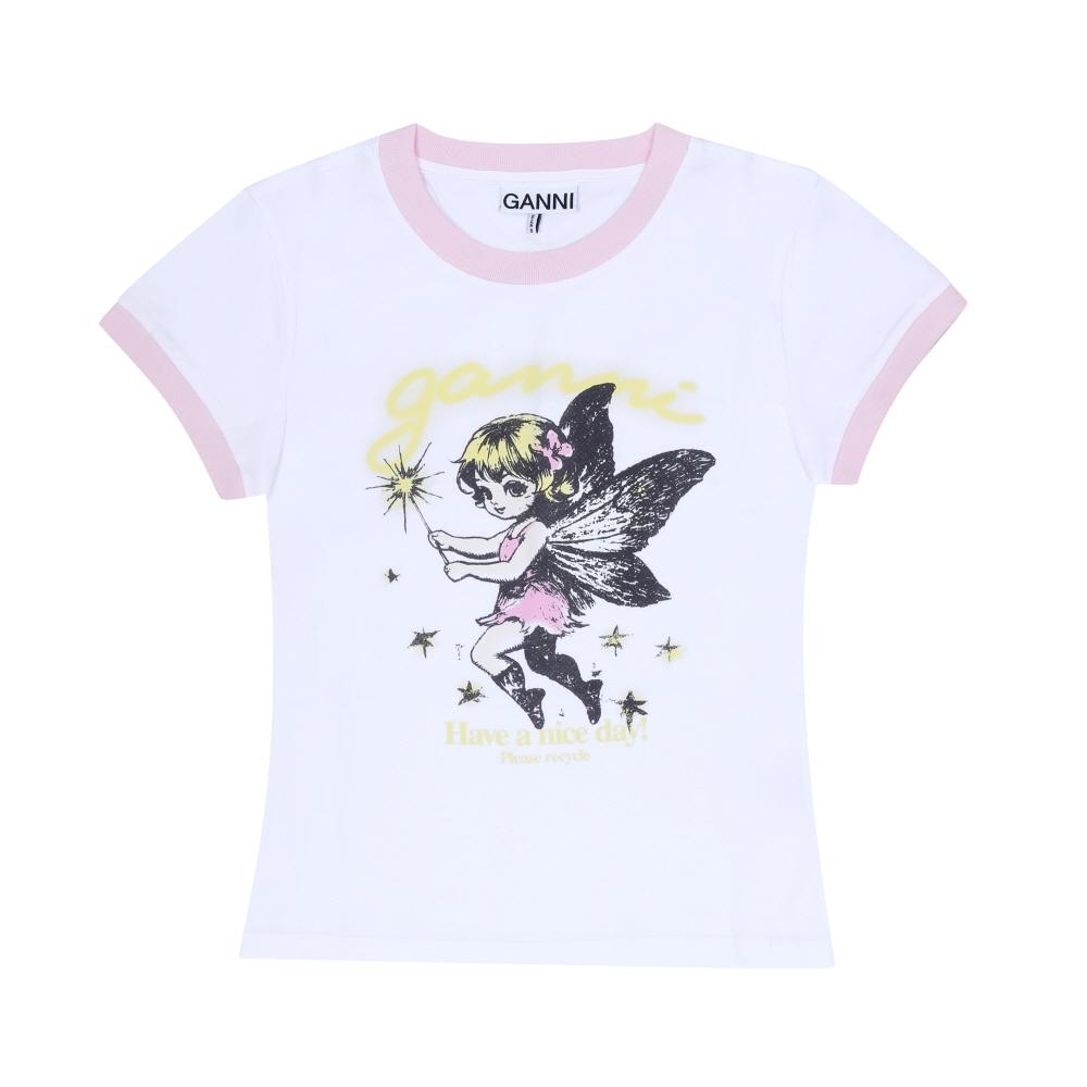 Ganni Women S Short Sleeve Tee contraSt Ringer A1050144 151 A1050144 151 (XS)