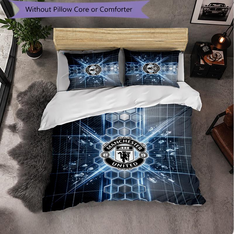 Juego de Cama de 3 Piezas con Patrón del Manchester United Suave Microfibra Funda Nórdica con Fundas de Almohada para Dormitorio