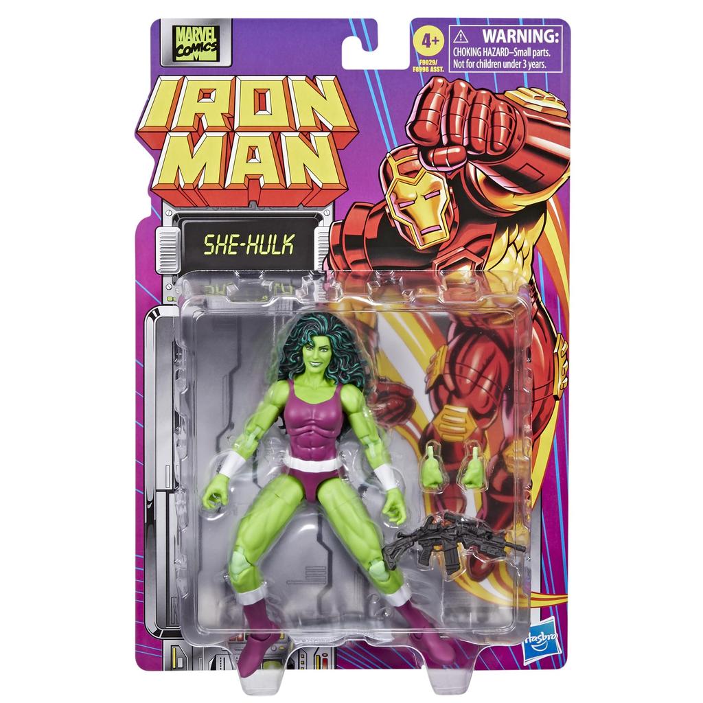 Hasbro Marvel Comics and Iron Man Comics Collectible Action Retro Blister Authentic She-Hulk 6-inch (15cm) Figure, Design, Packaging, F9029,