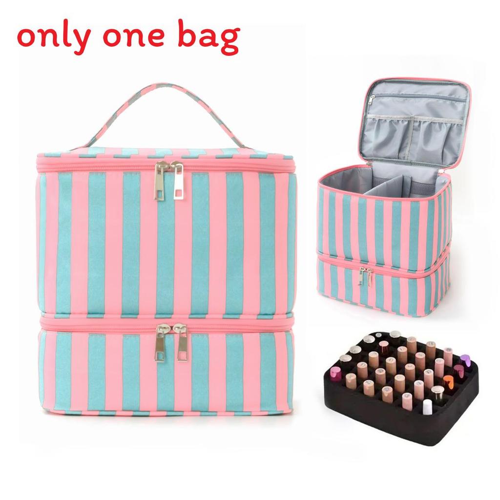 

Modern Minimalist Dual Layer Makeup Organizer With Large Capacity For Travel And Home Use Blue Pink