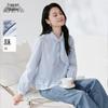 Xiangying Women's Light Blue Ruffle Tie-Neck Blouse