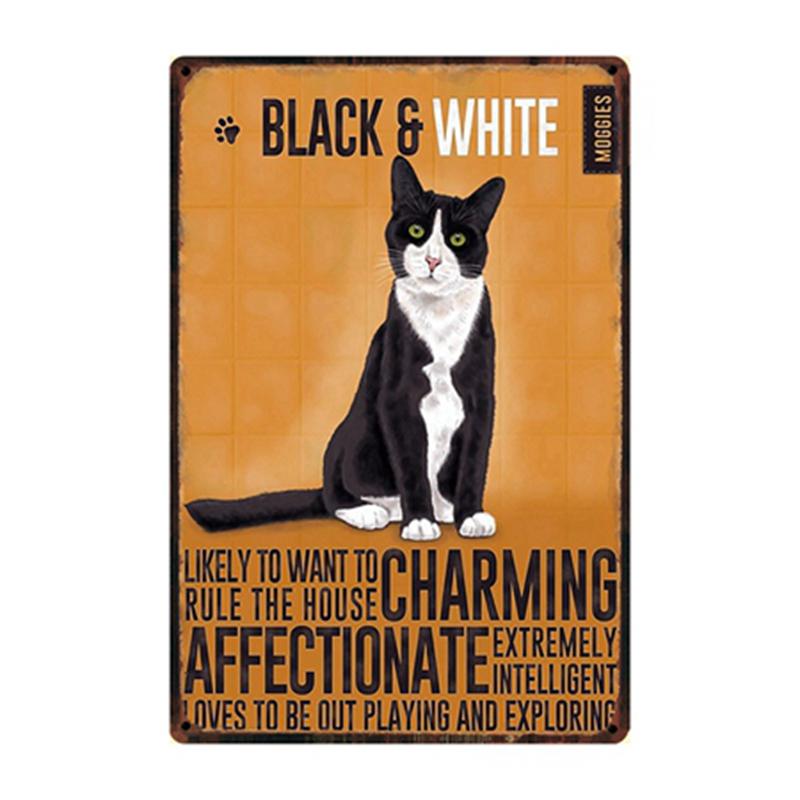 

[ Kelly66 ] Black And White Cat Metal Sign Tin Poster Home Decor Bar Wall Art Painting 20*30 CM Size y-2156