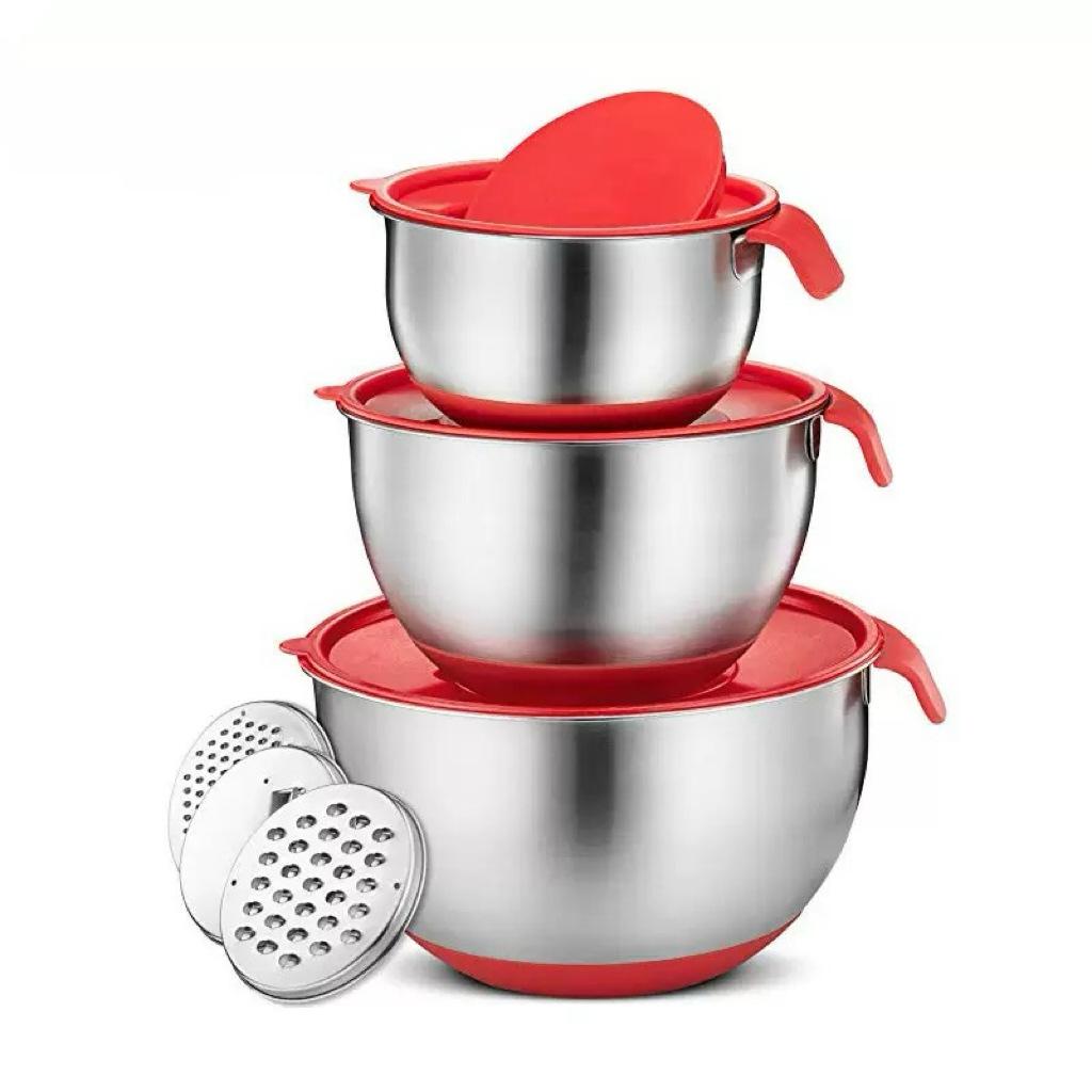 Factory Direct Customized Stainless Steel 3Pcs Salad Mixing Bowl with Lid Multipurpose Metal Mixing Bowl 18-22-26cm