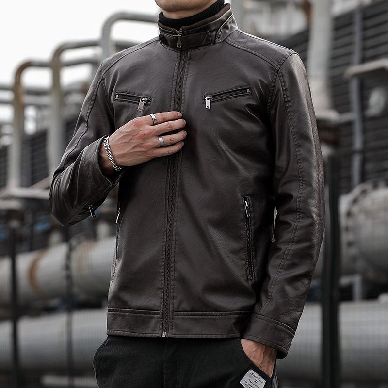 Nová PU kožená bunda Pánské korejské ležérní Pánské stojací límec úzkého střihu Motocyklová kožená bunda PU bunda pro mladé muže