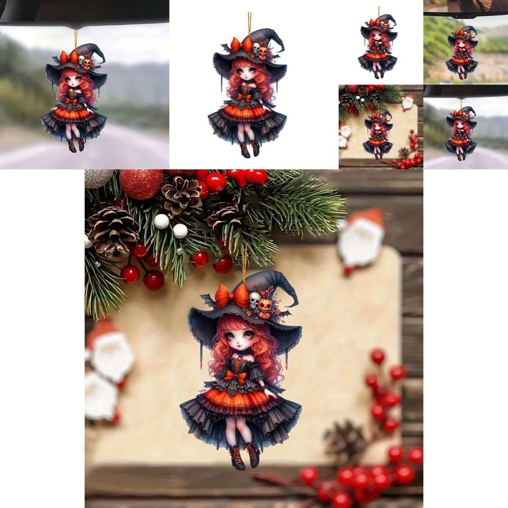 Cartoon Girl Acrylic Car Pendant Halloween Decor Cute Girl Car Ornament For Vehicle Interior