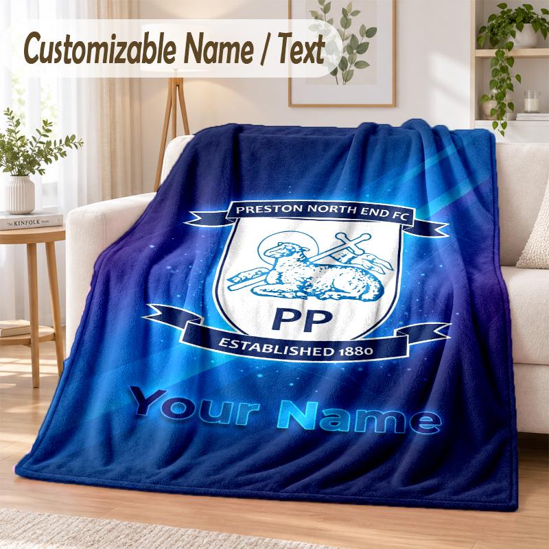 Custom Text Flannel Blanket Preston North End Print Warm Cozy Blanket Home Sofa Bedding