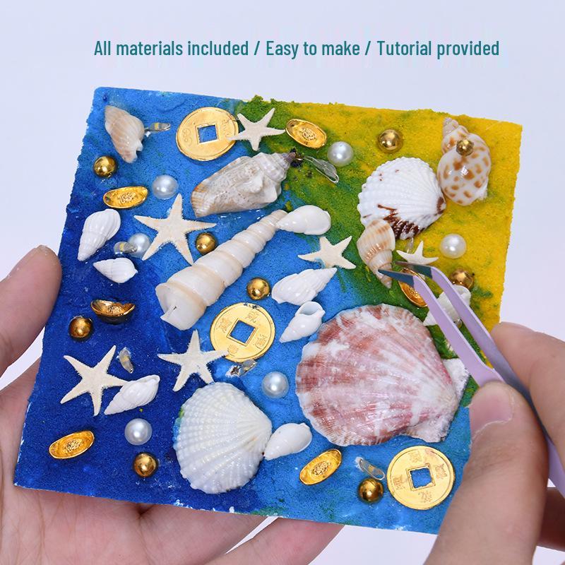 Kit Pittura con Cornice Texturizzata a Conchiglie 3D da Spiaggia - Ornamento Creativo e Regalo di Capodanno