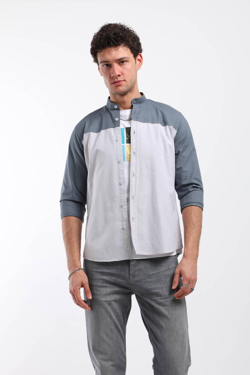 

Мужская рубашка с длинным рукавом и воротником, дымчатая XL