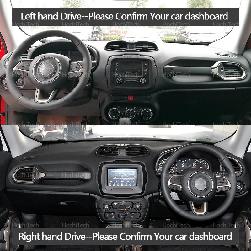 For Jeep Renegade BU 2015-2023 Car Dashmat Black/Brown Dashboard Cover Suede Leather Dash Mat Pad Sunshade Accessories