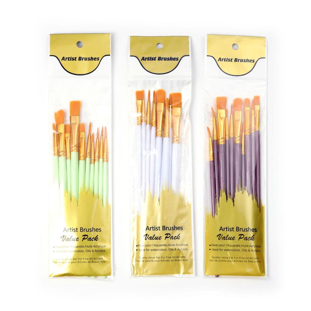 10-Piece Nylon Brush Set for Oil, Gouache, Watercolor, and Acrylic Painting