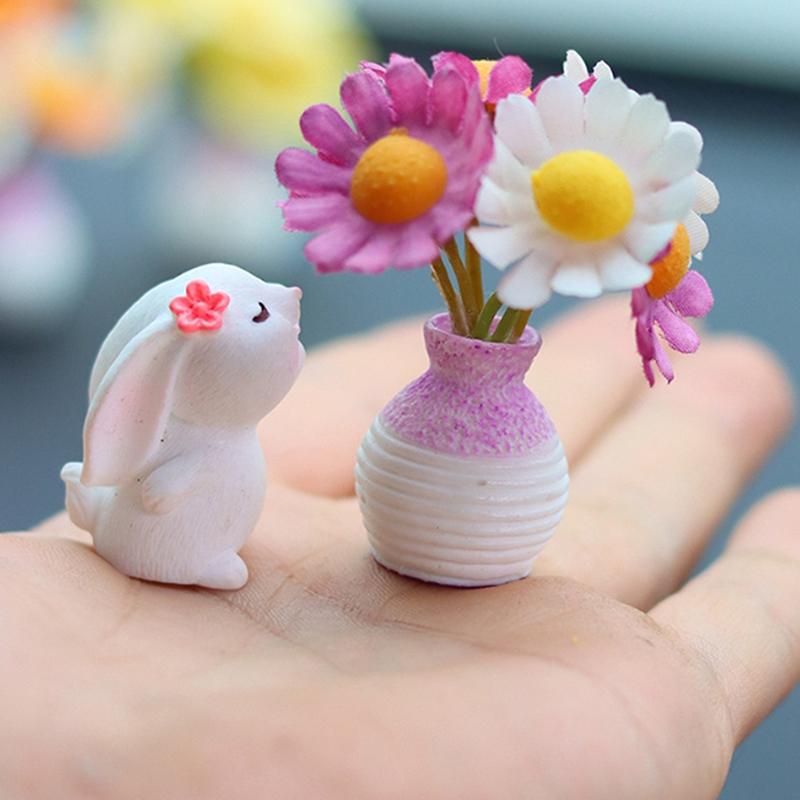 Cute Mini Bunny And Daisy Flower Vases Car Dashboard Decorations Fun Dashboard Ornament Kawaii Car Interior Accessories Rearview