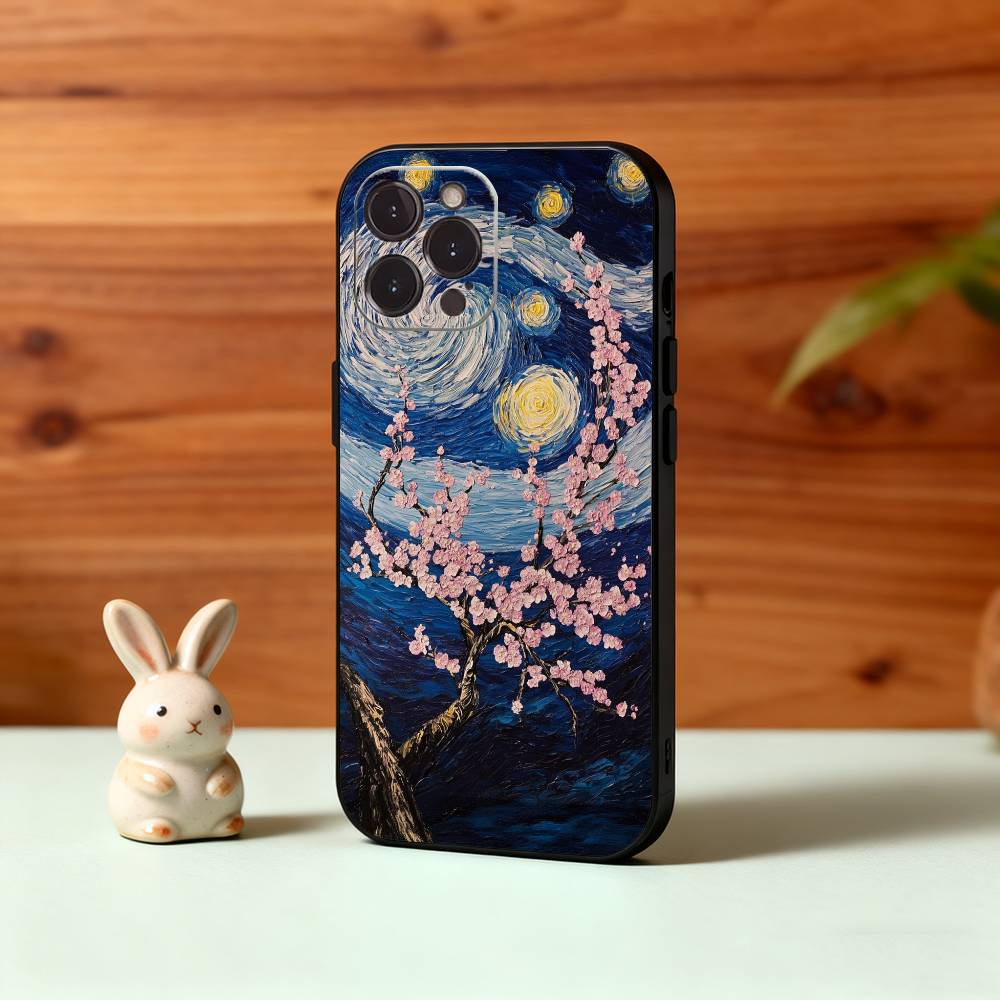 V-Van G-Gogh The Starry Night Phone Case For iPhone17,16,15,14,13,12Plus,Pro Max,XS,5G Soft Silicone Black Cover