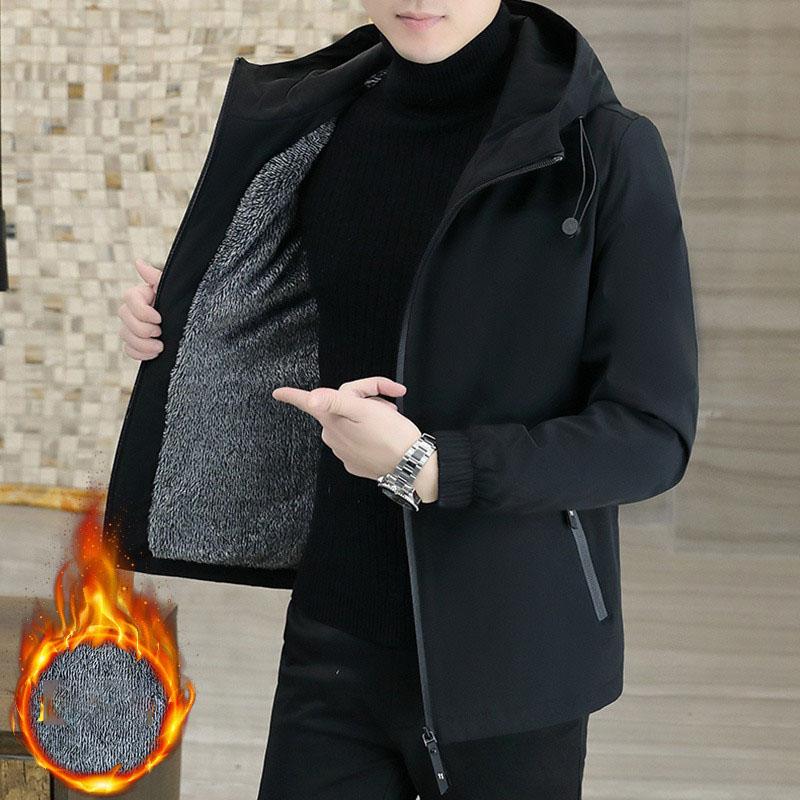 Зимняя осень мужская спортивная куртка с капюшоном для отдыха на природе мужская верхняя одежда термофлисовая толстая теплая ветровка мужская повседневная куртка M чёрный