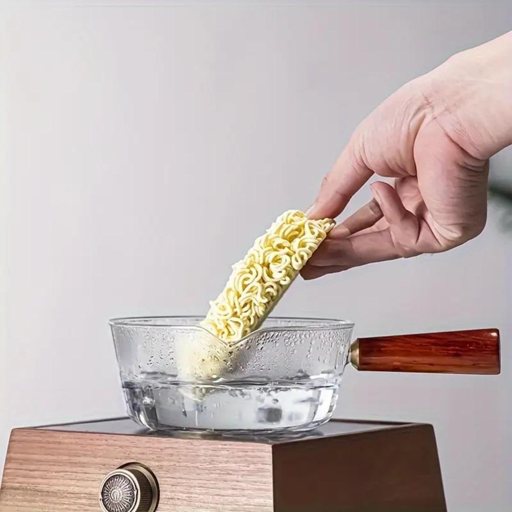 Fashion Wood Handle Glass Milk Pot Heat-resistant Transparent Noodle Pot Mini Heating Cooking Pot Dormitory