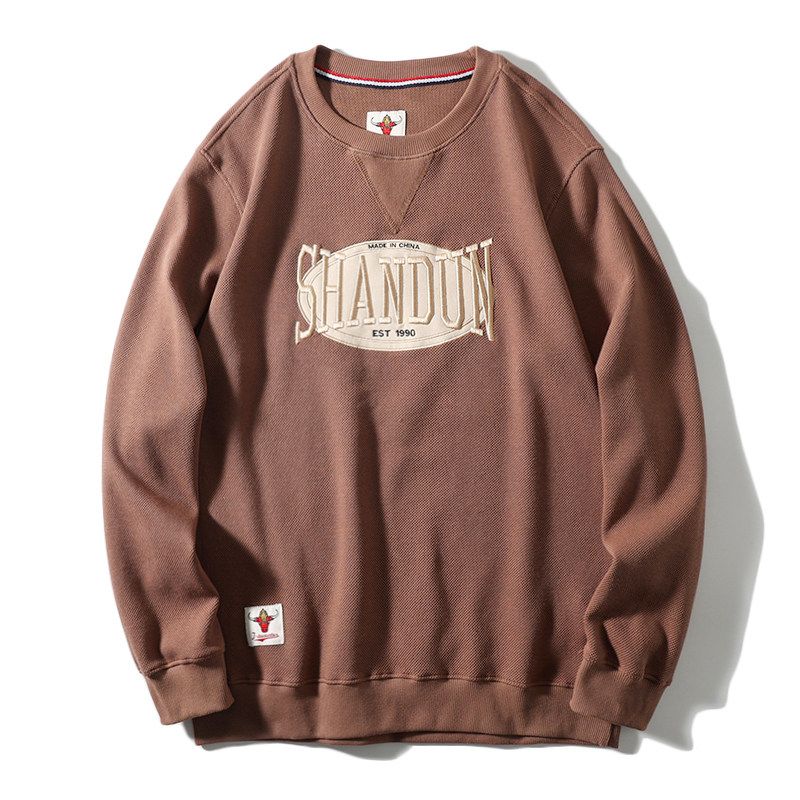 Heavy Sweater Spring and Autumn American High Street Men s Embroidery Curry color L