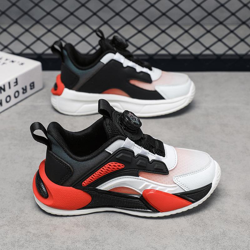 

Мальчики легкие сетчатые спортивные туфли вращающаяся пряжка средние и большие дети ученики начальной школы повседневная обувь детская обувь девочки повседневная обувь 28