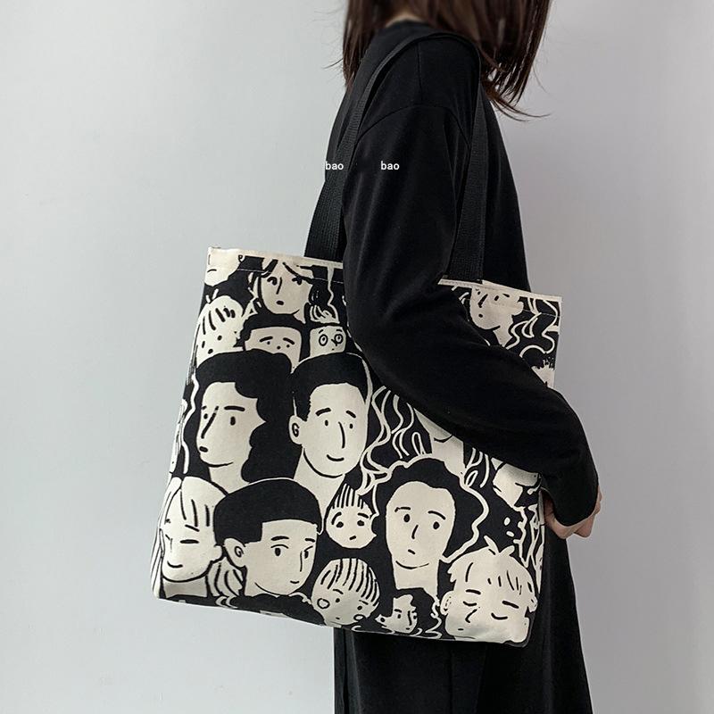 Women's Bag Lazy Wind Large Capacity Korean Canvas Bag Female Shoulder Students Literary Minimalist Shopping Bag