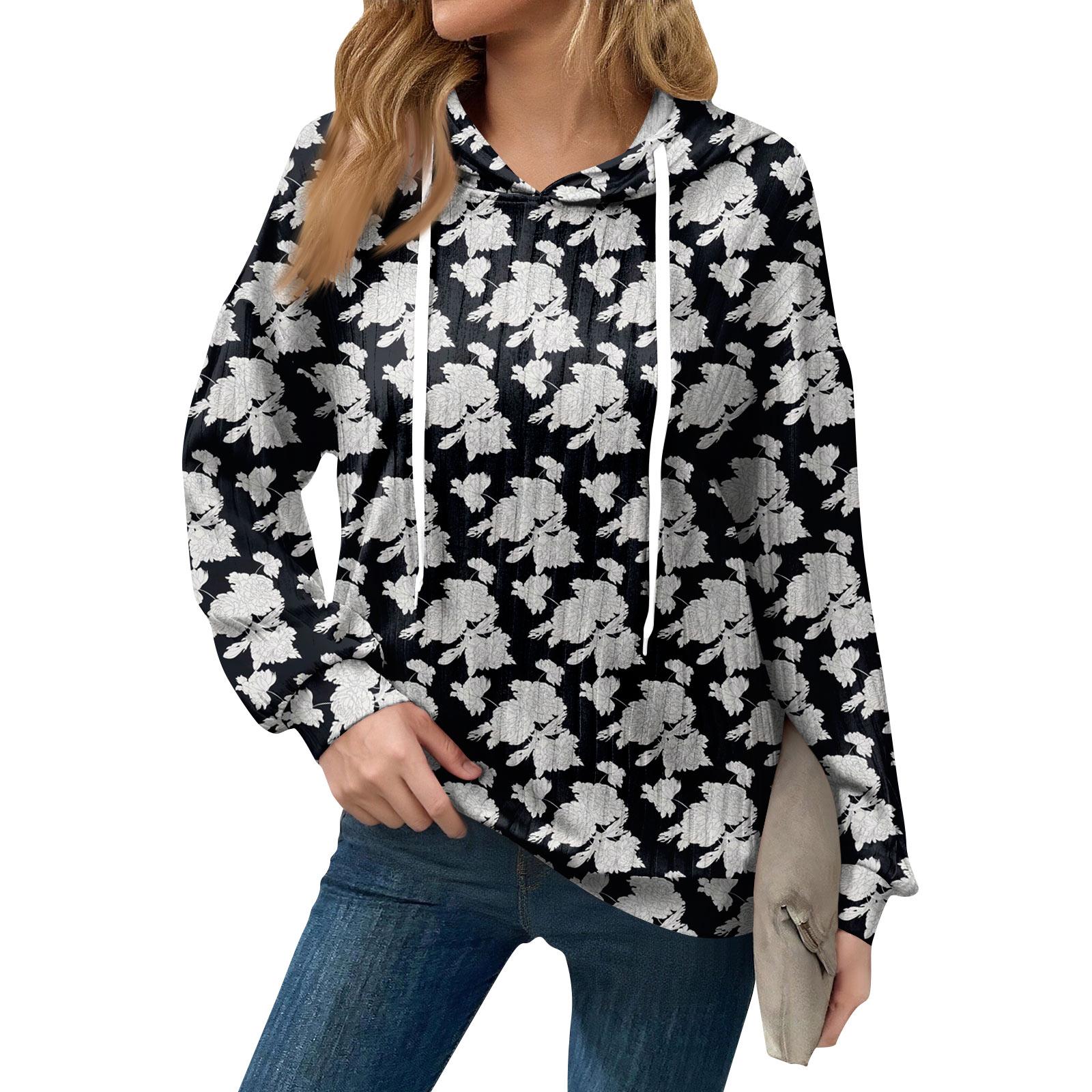 

Толстовки для женщин оверсайз зимние милые свитшоты пуловер трендовая осенняя одежда XL чёрный