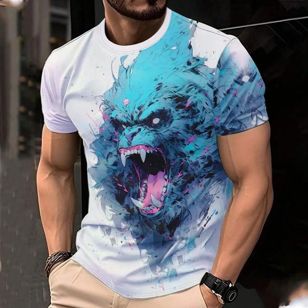 Summer Fashion Men's Animal 3D Printed T-shirt Comfortable Soft Breathable Loose Large Casual Sports Versatile Short Sleeve T-shirt