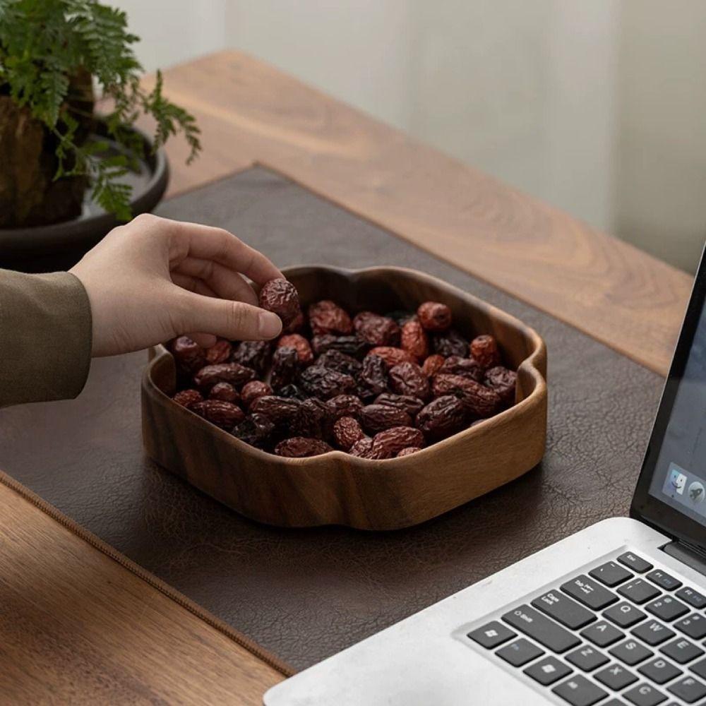 Multi-functional Japanese Style Wooden Fruit Tray Natural Round/Square Snack Tray Durable Dried Fruits Plates Afternoon Tea