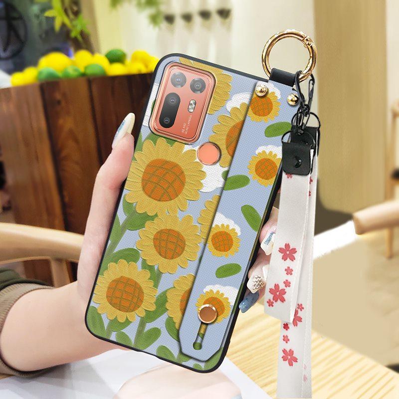 Back Cover Protective Phone Case For HTC Desire 20 Plus/D20+ Lanyard Kickstand Silicone Wrist Strap Oil Painting Ring