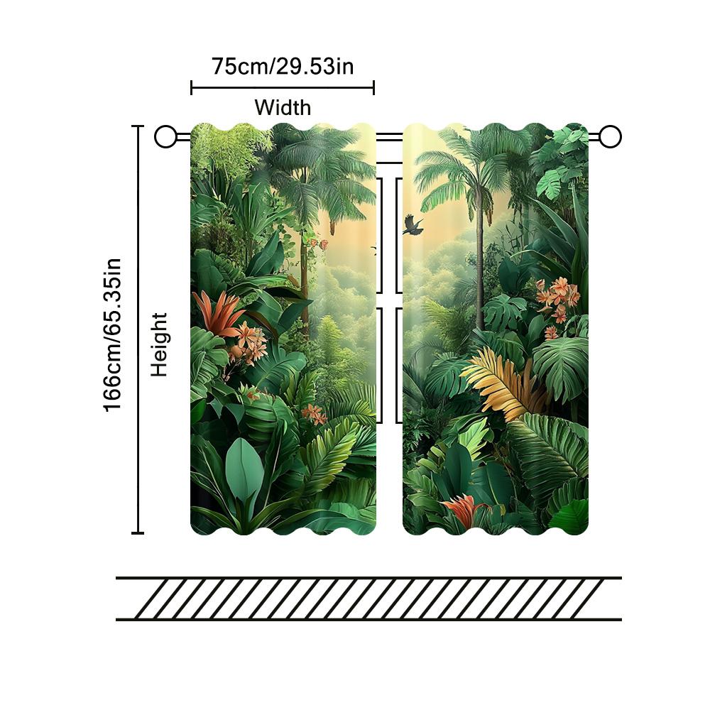 2pc,  Spring Window Curtain jungle plants Versatile Polyester,Without Electricity Birthday Party Use for Indoor Celebrations,