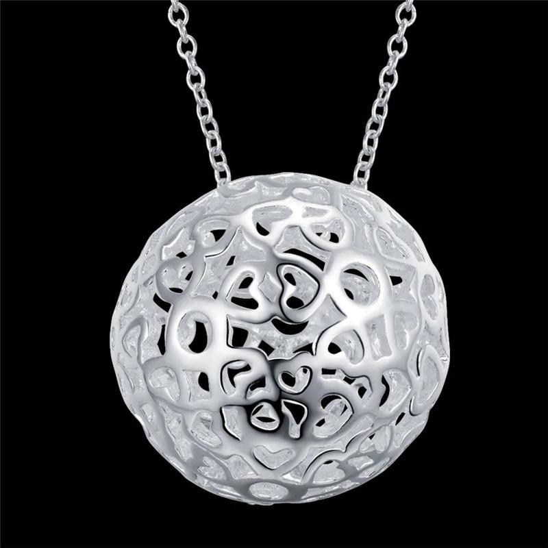 925 Sterling Silver 18 Inch Chain Hollow Ball Love Heart Pendant Necklace For Woman Wedding Engagement Charm Jewelry