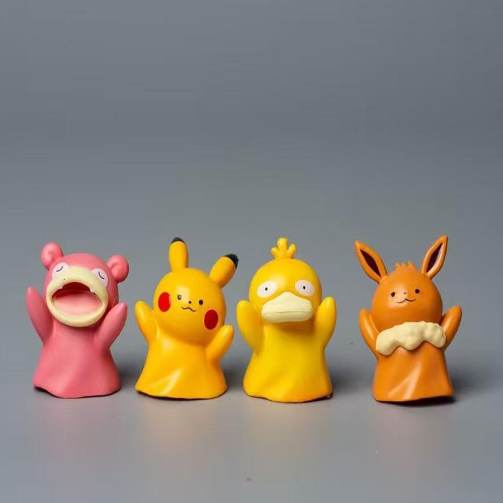 10cm Anime Pokemon Kawaii Gloves Pikachu Psyduck Eevee Cute Figure Doll Car Decoration Collection Model Toys Birthday Gift