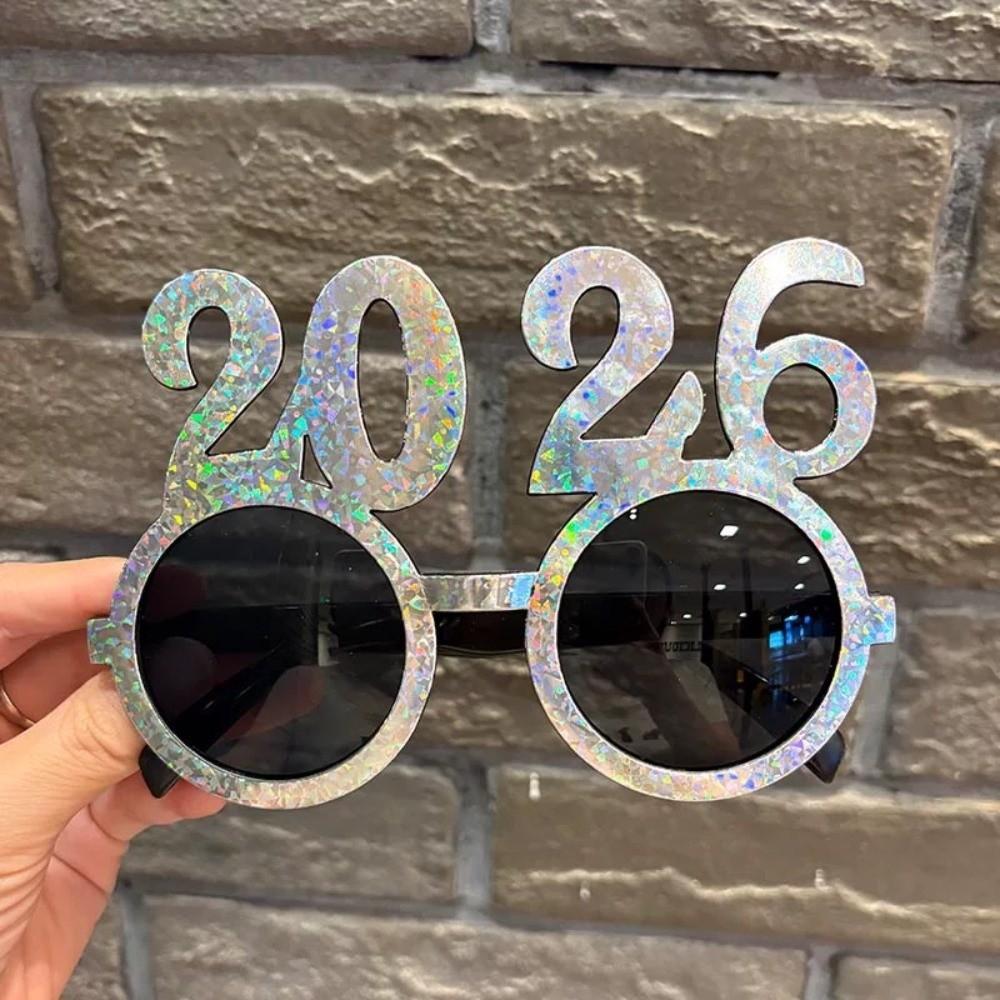 Shiny 2026 Happy New Year Glasses Cute New Year Decorative Sunglasses New Year Dress Up